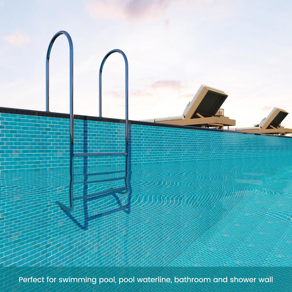 Glass Mosaic Tile Vanadium Blue 12 x 12 Inch Glossy Glass Tile for Swimming Pool Kitchen Backsplash Shower Waterline