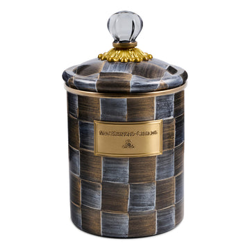 Enamel Canister, Medium, Gray-and-Bronze Sophisticheck