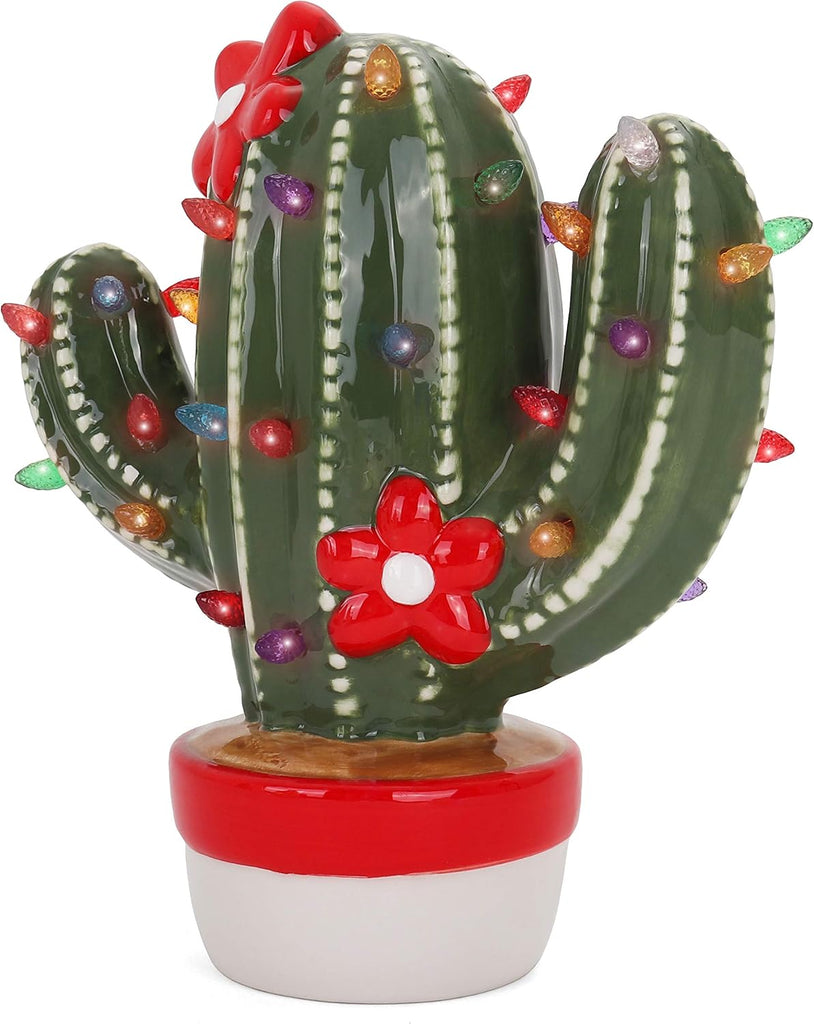 Ceramic Christmas Cactus - Vintage Ceramic Christmas Tree - Light up Christmas Tree Cactus - Nostalgic Christmas