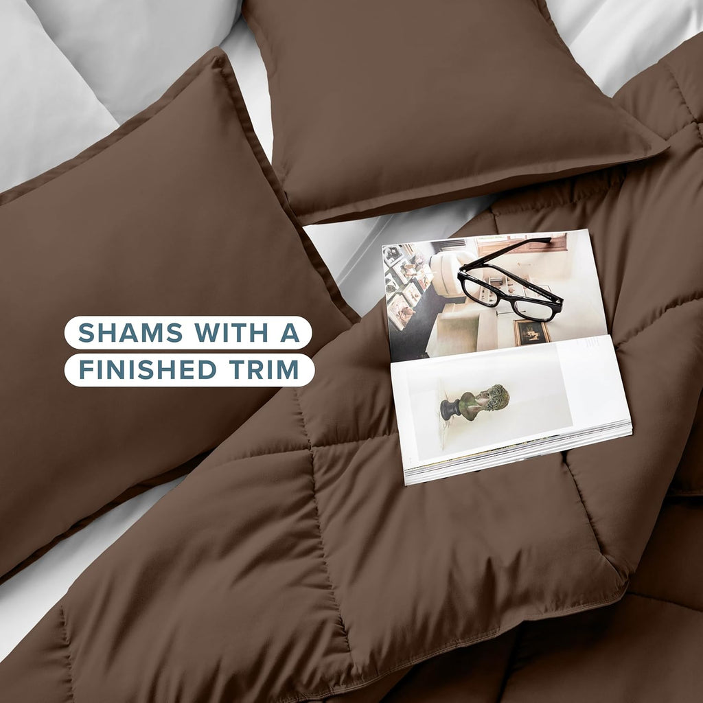 Comforter Set - Queen - Ultra-Soft - Goose Down Alternative - Premium 1800 Series - All Season Warmth (Queen, Cocoa)