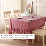 Red White Plaid Ruffled Table Cloth Rectangular for Seat 8-10, 100% Washed Cotton Buffet Cottage Coq