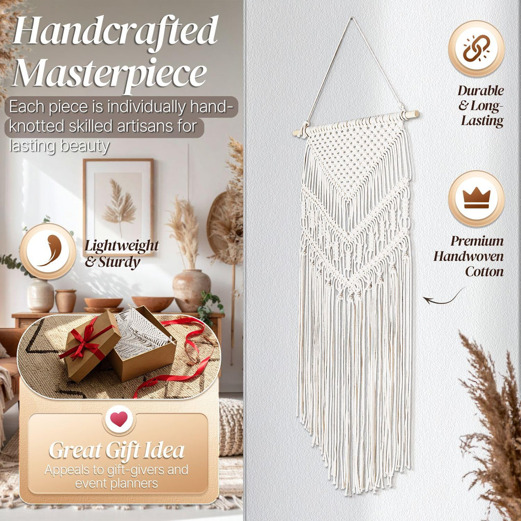 2-Pack Macrame Wall Hanging, Cotton Boho Wall Art, Cream White