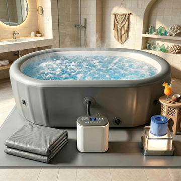 Inflatable Oval Hot Tub, 2 Person Spa with 180 Bubble Jets, Heater, Filter, Cover, 100.4" x 88" x 28"