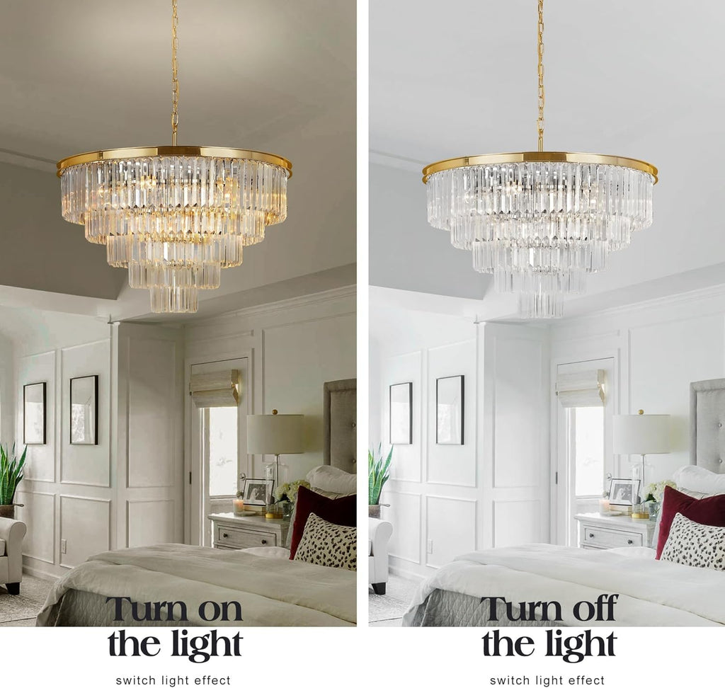 Inspired Odeon Style 10-Light Gold Plated Crystal 5-Tier Modern Chandelier W28" - A107-B07HKXNGVK