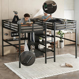 Twin Over Twin Metal Loft Bed with Desk and Wardrobe for 2 Kids,Twin Heavy Duty Double Loft Bed Frame with Charging