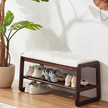 Shoe Rack Bench, 2 Tier Solid Wooden Entryway Bench(Cream White, 31.5")