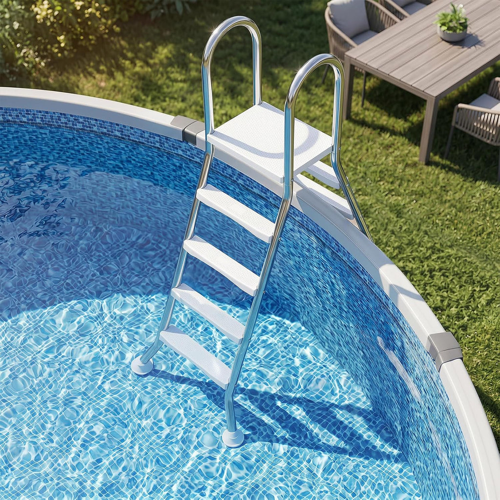 Above Ground Swimming Pool Ladder | 75.6 Inch | Heavy Duty Steel Frame | 440lbs Capacity | for Up to 55" Wall Height