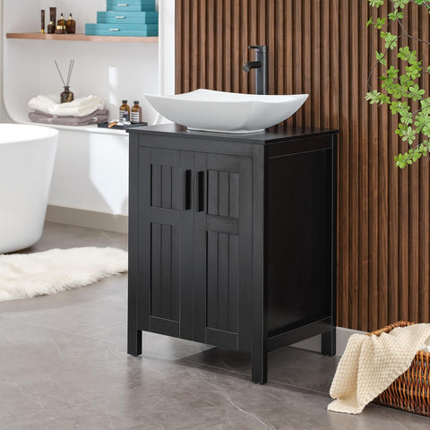 UEV Black 24" Bathroom Vanity with Sink Combo,Modern Freestanding Sink Cabinet,Stylish Bathroom Vanity Cabinet,Grooved