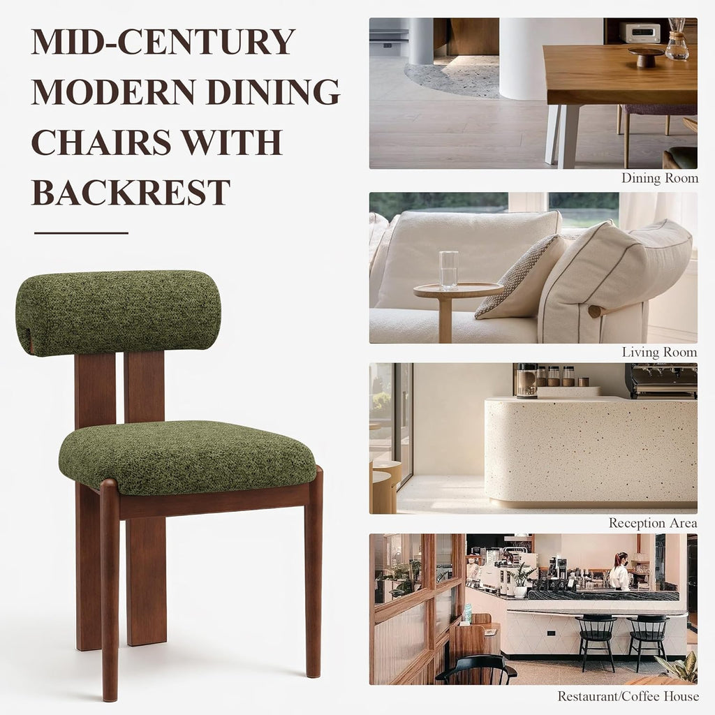 Modern Wooden Dining Chairs Set of 2, Upholstered Fabric Kitchen Chairs with Sculptural Backrest, Mid-Century