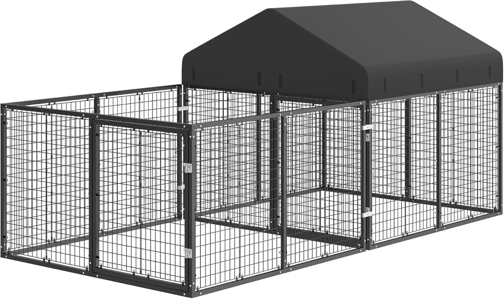 Outdoor Dog Kennel with Dog Fence for Medium/Small Dogs Anti-Rust Coating Cage with Roof All Weather Resistant Dog