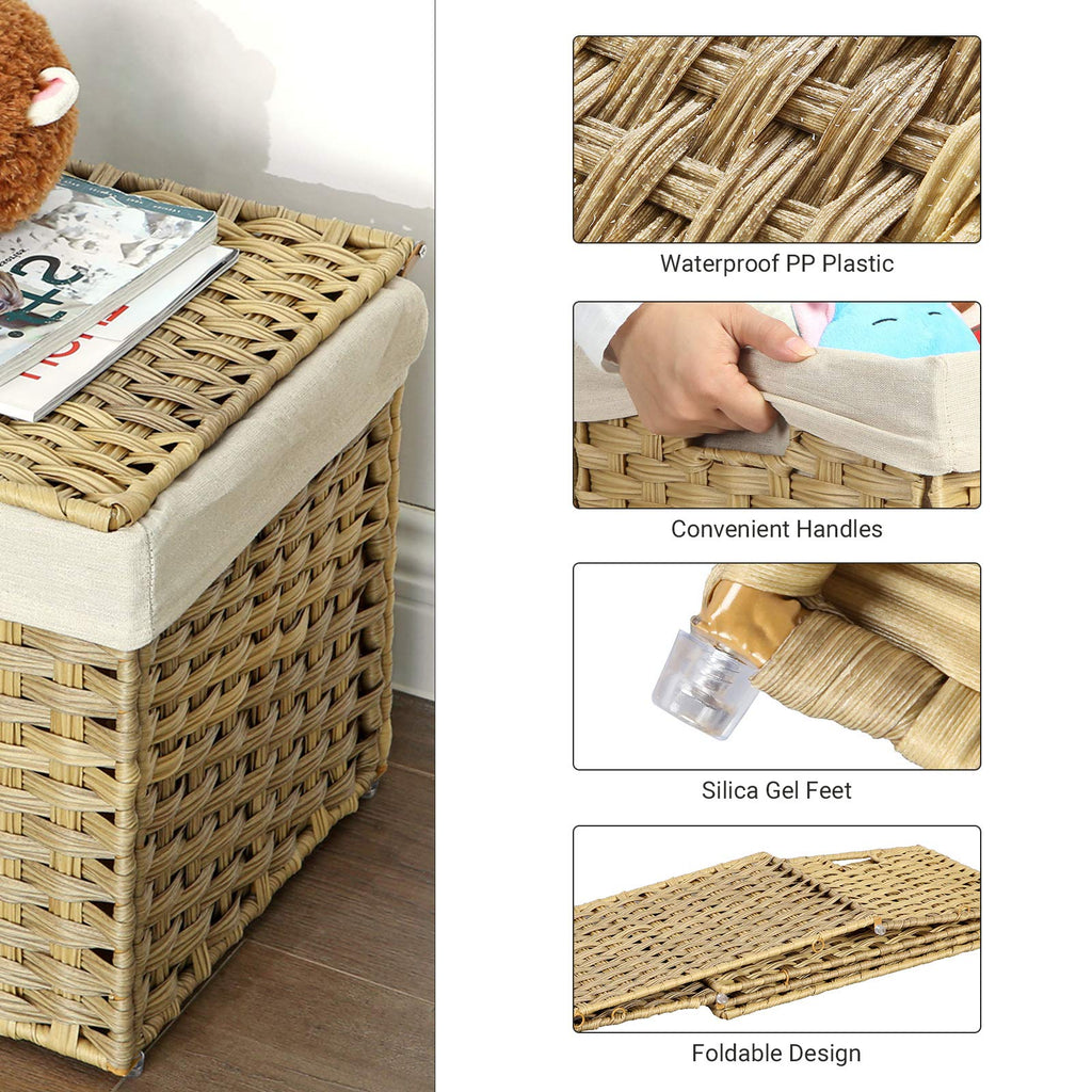 Woven Storage Basket with Lid, 42.3 Gallon (160L), Foldable