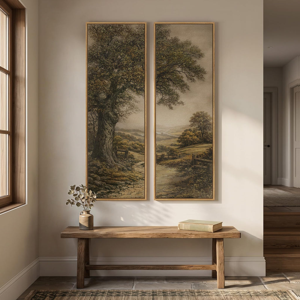 Framed Vintage Long Narrow Landscape Wall Art, 60x20 Inch