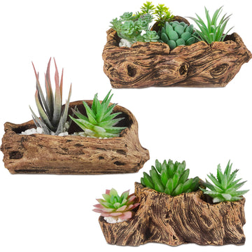 3 Pcs Driftwood Stump Log Concrete Succulent Planter, Retro