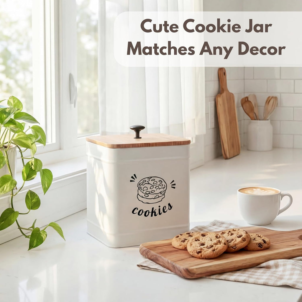Cookie Jar with Lid Airtight, Cookie Tin with Bamboo Lid, Cute Cookie Jars Counter Decorative, 1 Gallon Food Storage