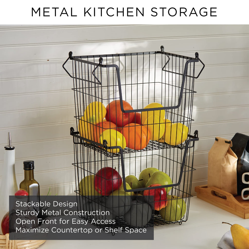 Metal Wire Utility Storage Bin, Large Rectangle, 13x10x11", Black/Gold