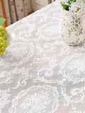 White French Lace Ruffle Tablecloth 60 x 102 Inch with Ruffled Edge, Fits Round and Rectangular Tabl