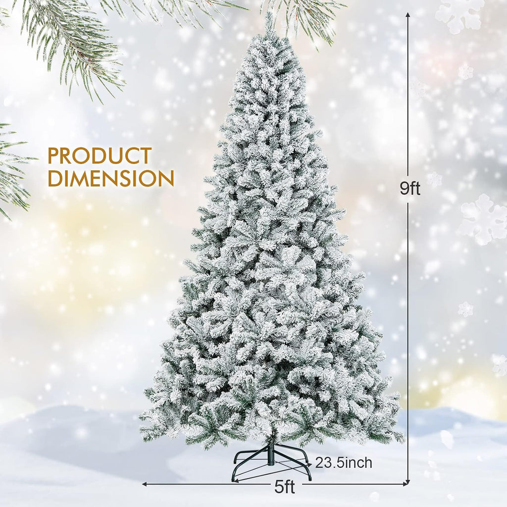 Flocked Christmas Tree Artificial Xmas Tree with 1498 PVC Branch Tips, Hinged Xmas Tree Life-Like Seasonal