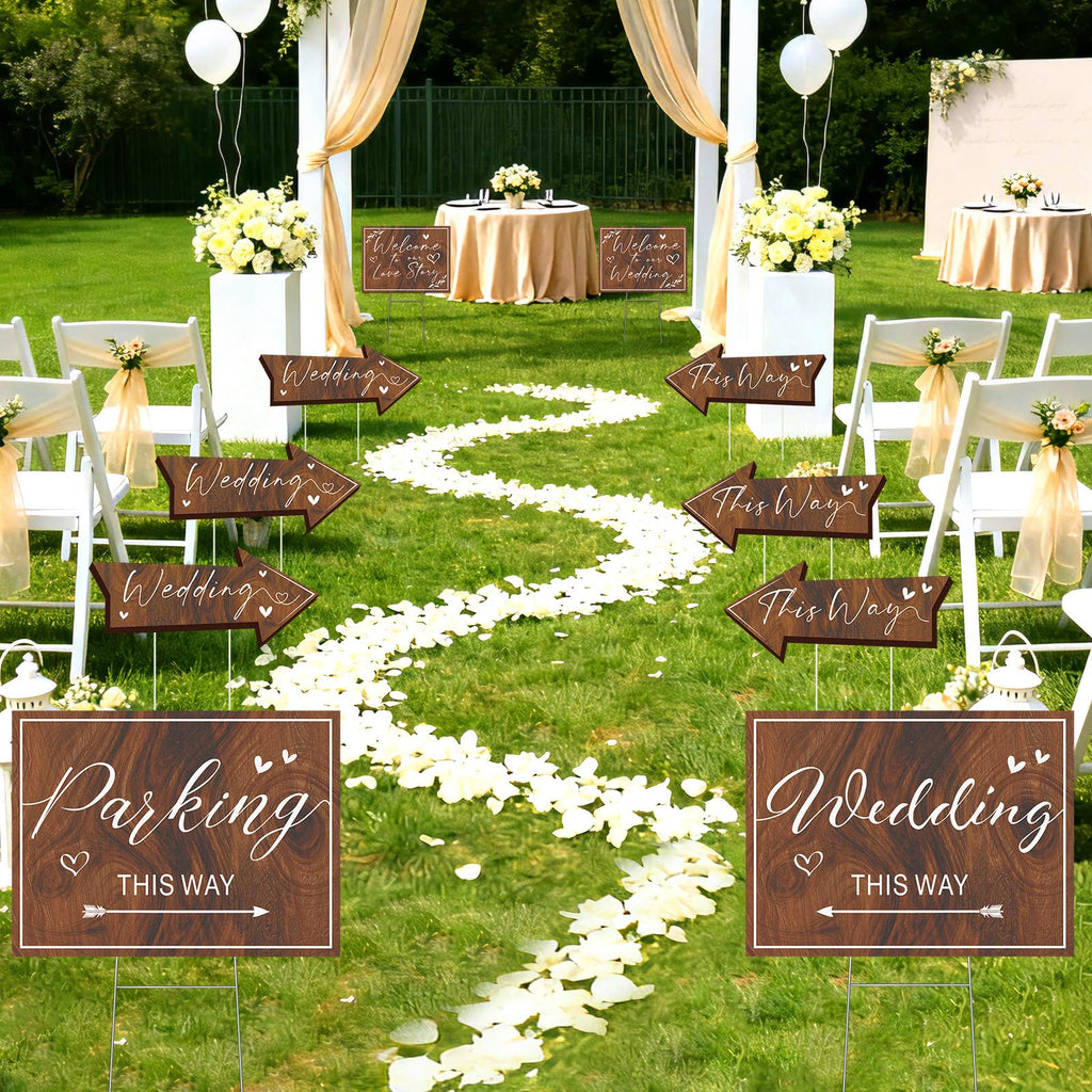 Wedding Welcome Signs for Reception Outdoor Weddings This Way Decor 10 Pack
