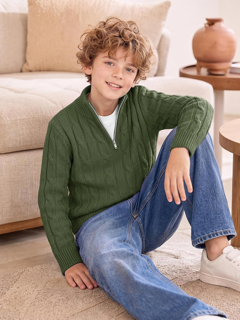 Toddler Boys Sweater Baby Cable Knit 1/4 Zip Sweaters Outfit