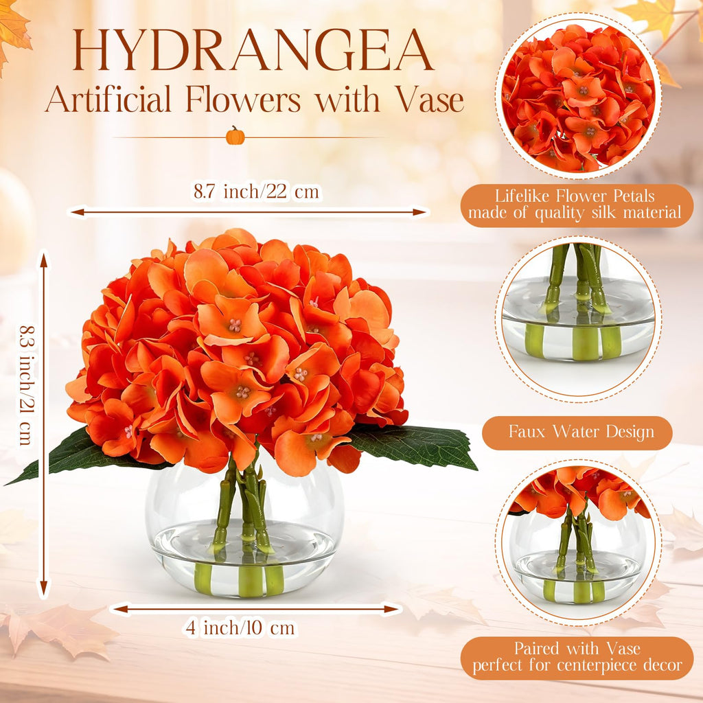 2 Pack Fall Orange Artificial with Vase Faux Water Autumn Silk Fake Realistic Faux Flower for Thanksgiving Wedding
