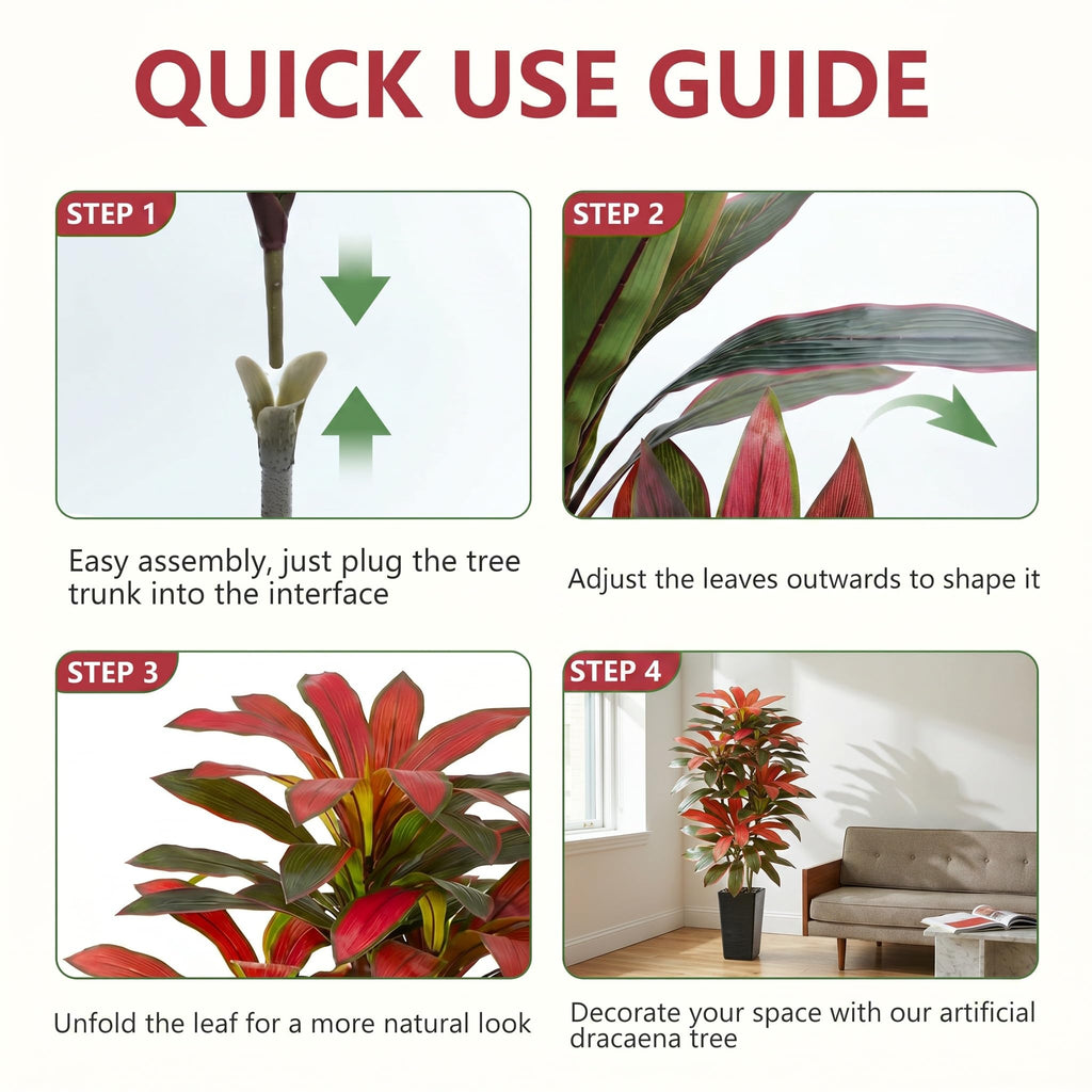 Artificial Red Dracaena Tree 6FT, Tall Fake Plants Indoor