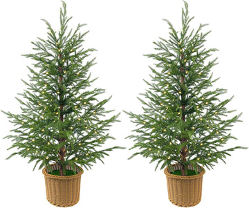 Christmas Decorations 2 Pack 3FT Pre-Lit Artificial Norfolk Pine Xmas Tree