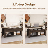 Lift Top Coffee Table with Hidden Storage Compartment & 2 Open Shelves