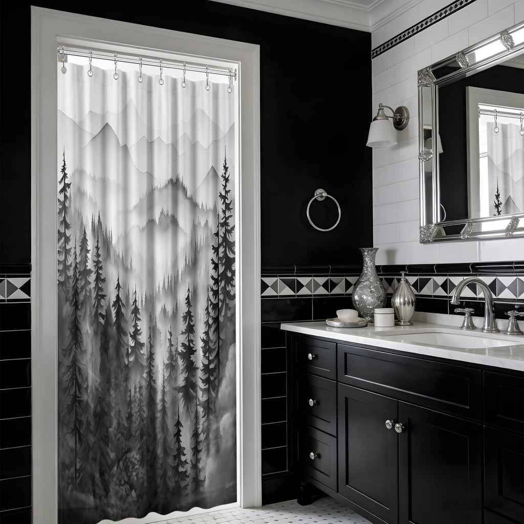 Black and White Stall Shower Curtain, 54X72 in Narrow Small, Forest