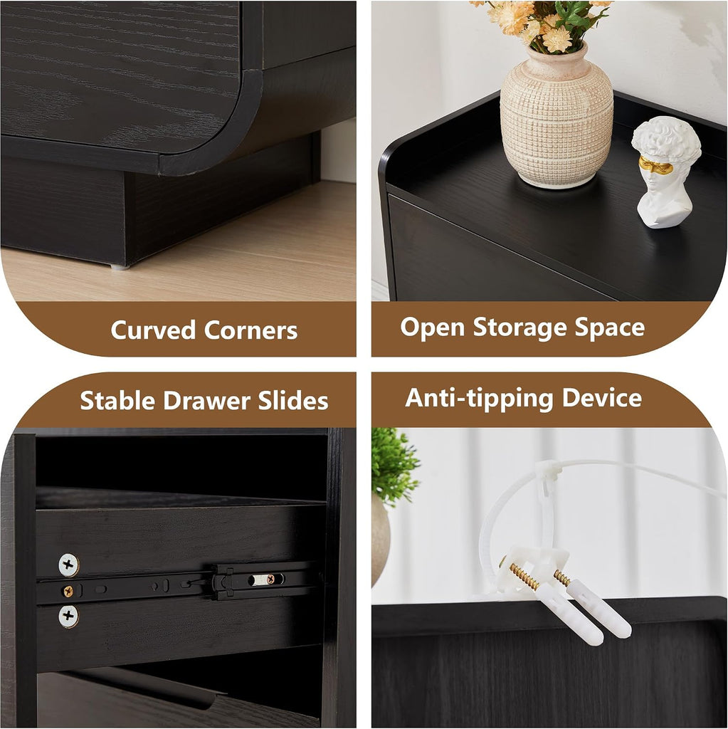 Curved 6 Drawer Dresser , Modern 53-Inch Chest of Drawers, Wood Storage Dresser Organizers with Hidden Handles, 6