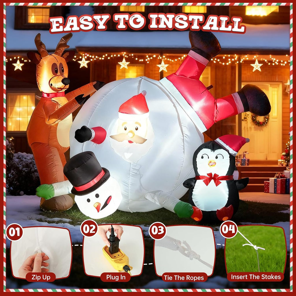 6FT Inflatable Santa Snowball Scene with LED Lights for Yard
