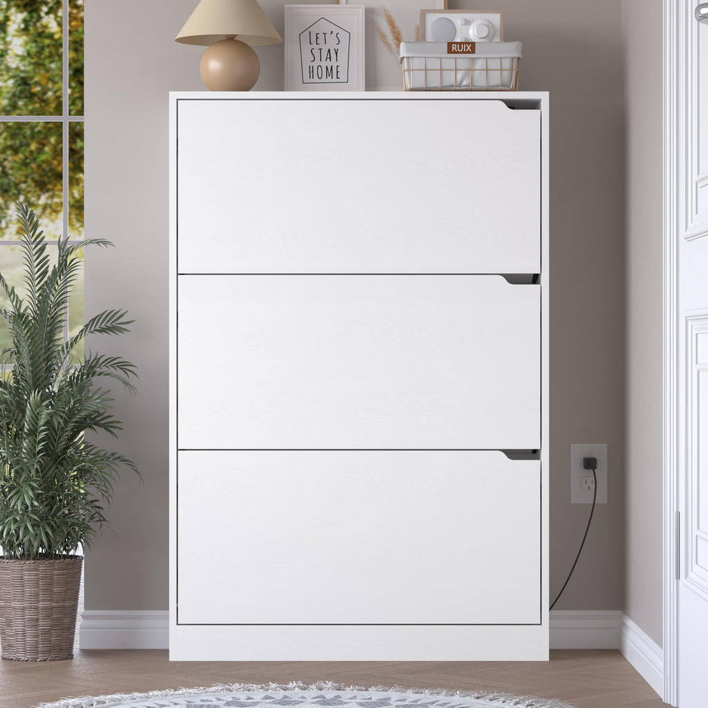 Shoe Cabinet with Odor Control and Back Panels, Deodorizing Slim 3-Flip Shoe Storage Cabinet, Freestanding Hidden