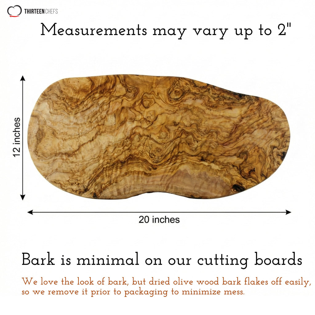 Olive Wood Cutting Board - 20 x 10 Inch for Charcuterie, Cheese - Wooden Serving Tray with Rustic Edge, Extra Large