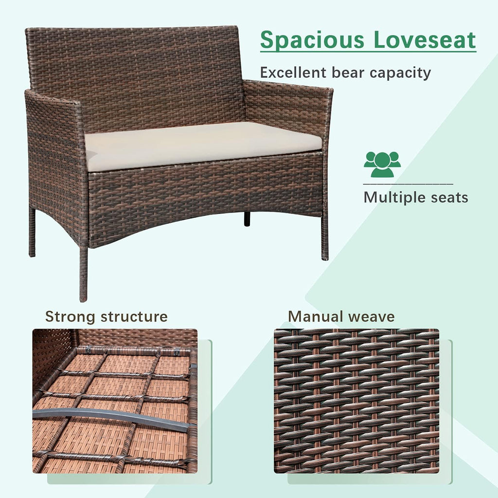 Greesum Patio Furniture 4 Pieces Conversation Sets Outdoor Wicker Rattan Chairs Garden Backyard Balcony Porch Poolside