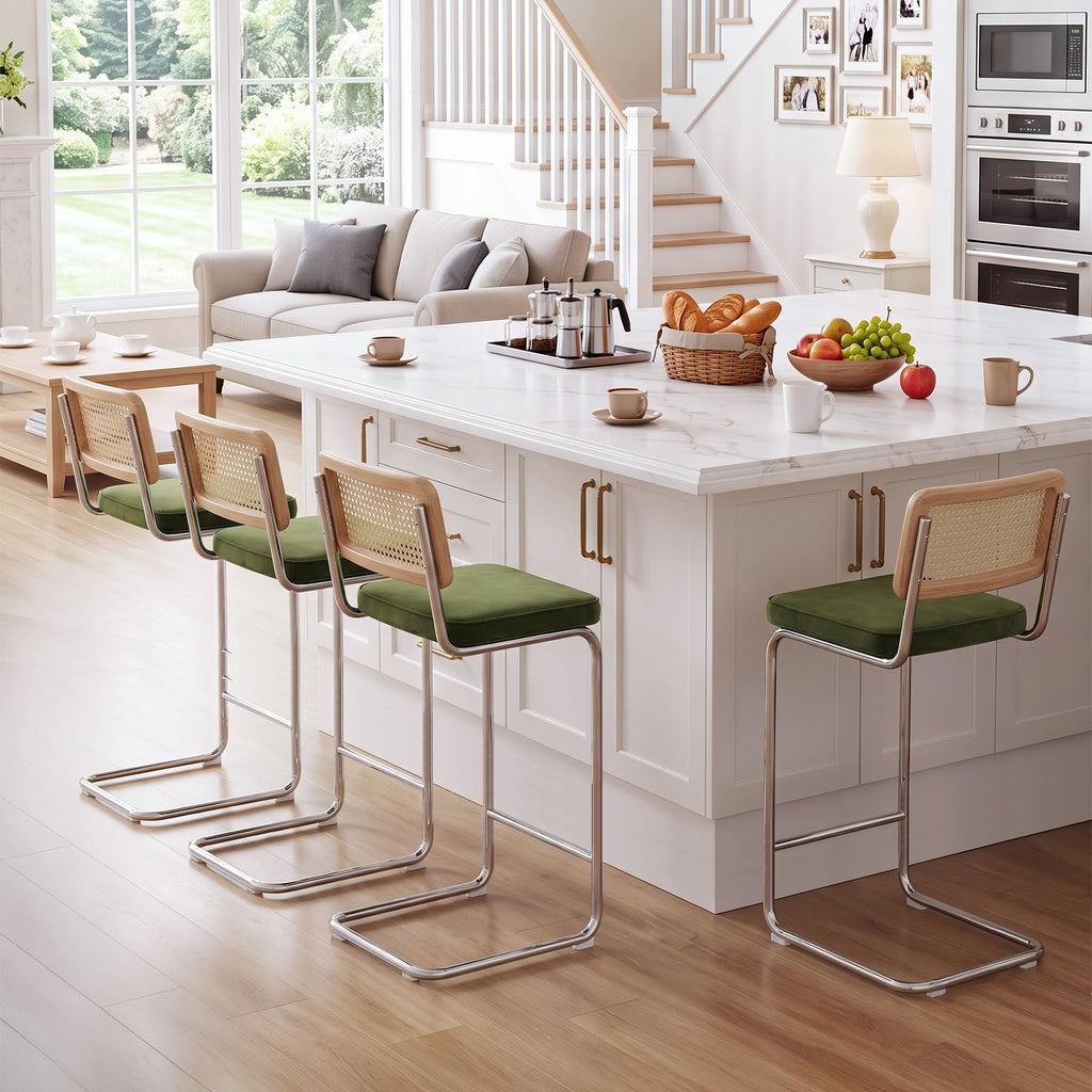 Natural Rattan Counter Stools Set of 2, 26" Modern Boho Barstools