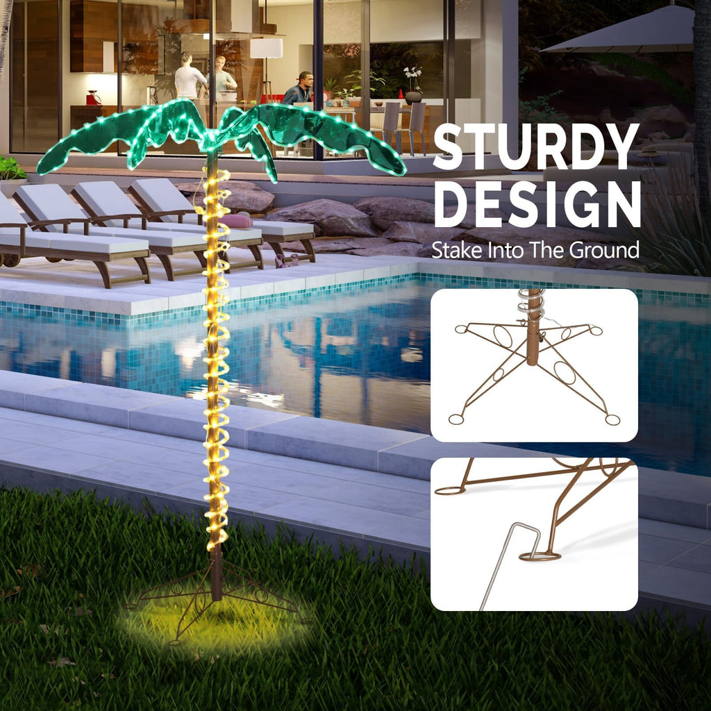 5FT Lighted Palm Tree, Outdoor Palm Trees for Outside Patio Pool Yard Holiday Decor, Artificial Light up Palm Tree