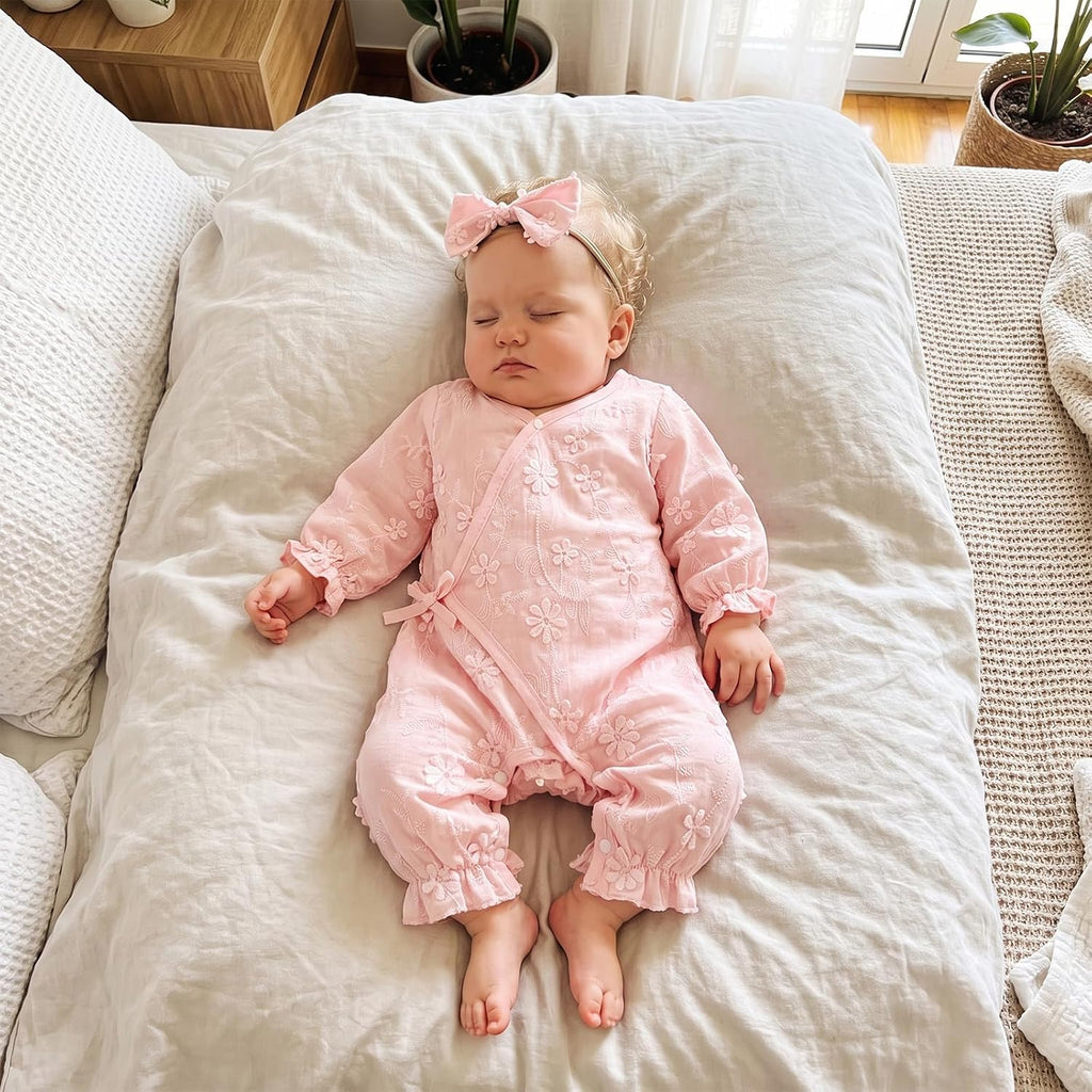 Newborn Girl Clothes Baby Ruffle Wrap Kimono Romper