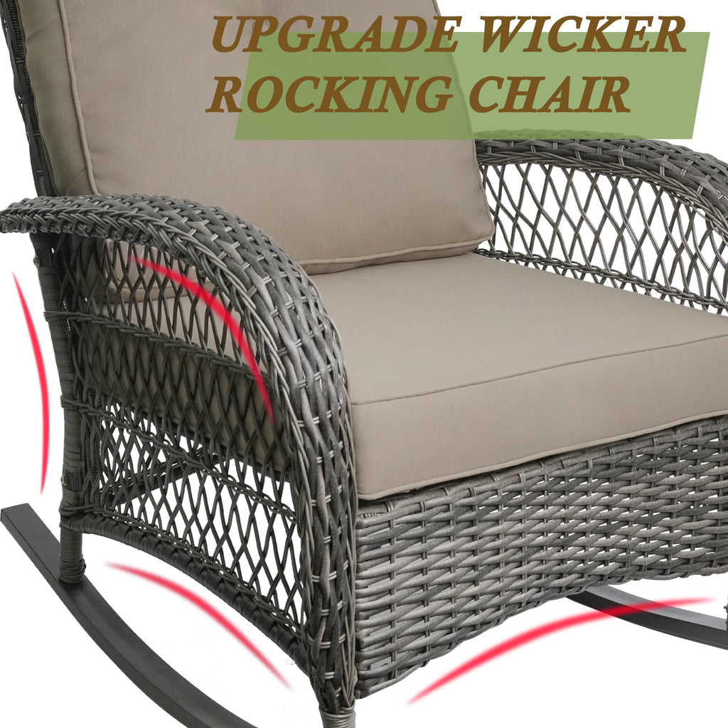 Outdoor Wicker Rocking Chair, All Weather Resin Rattan Wicker Rocking Chairs, for Garden Backyard Lown Porch, 2pc, Brown