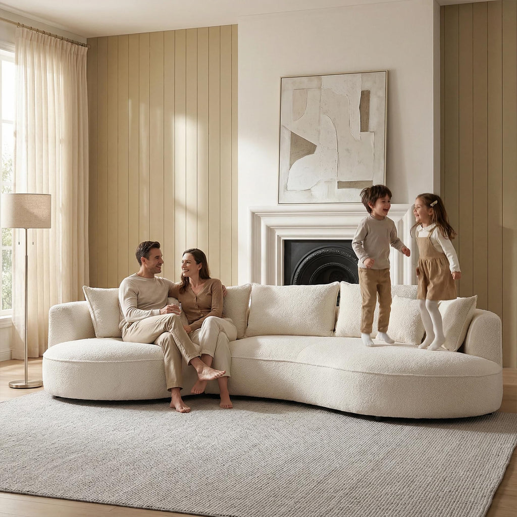 Oversized Curved Sectional Sofa, 125", 5-Seater, Upholstered, Boucle, Cloud