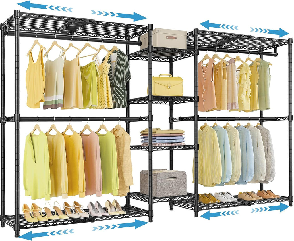 X3 Expandable Heavy Duty Clothes Rack Closet Organizer System Black | Large Freestanding Clothing Rack with