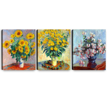 Monet (Jerusalem Artichoke Flowers, Bouquet of Sunflowers, Chrysanthemums) 3 Panel wall Art Decorations Giclee Print On