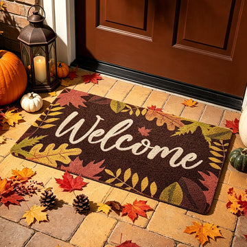 Fall Welcome Doormat, 17 x 30 Inch Autumn Leaves Outdoor Mats