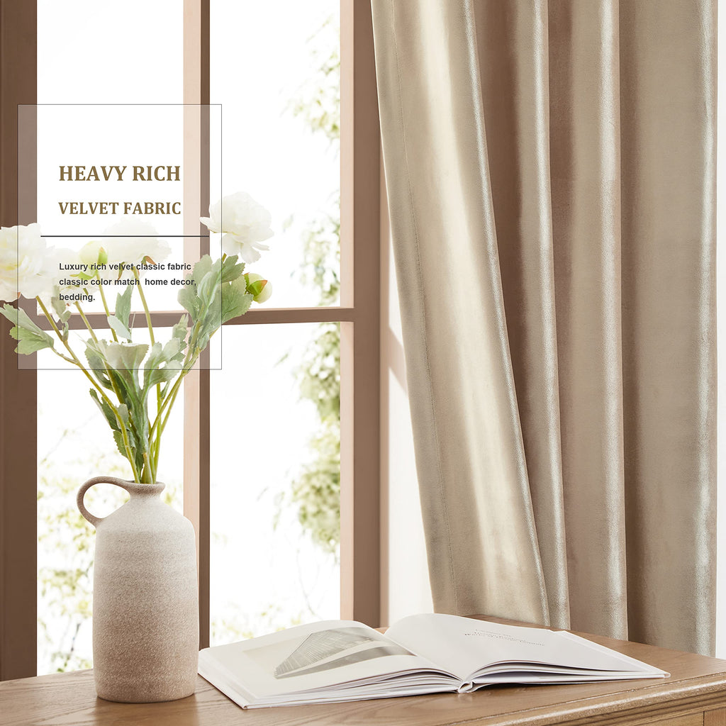 Luxury Beige Champagne Velvet 96 inch Curtains 2 Panels, Floor to Ceiling
