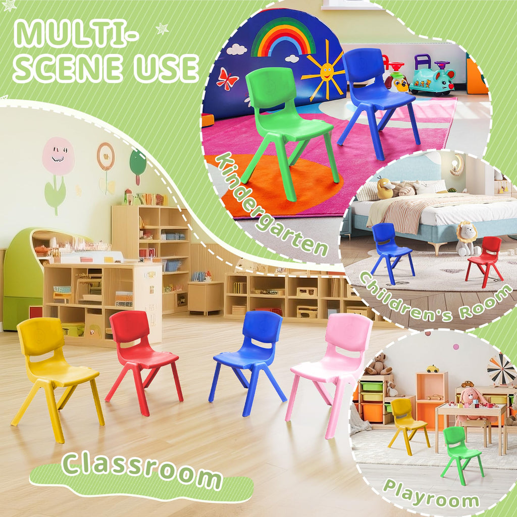 12Pcs Stackable School Chairs, Colorful Kids Plastic Chair for Toddlers with 11'' Seat, Kids Flexible Seating for