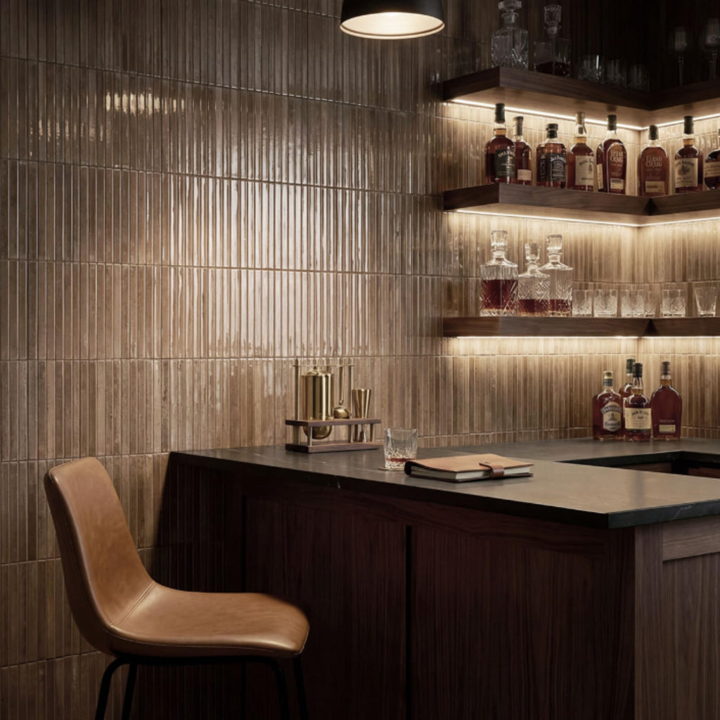 Warm Taupe Glossy Ribbed Ceramic Wall Tile (1 Piece)