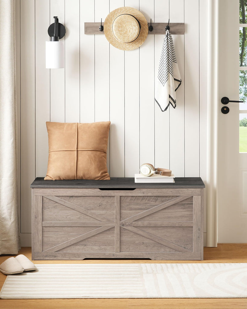 Storage Chest, 43.3" Wooden Storage Trunk, Retro Storage Bench with Safety Hinge, Toy Box, Farmhouse Style, Charcoal