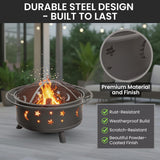 Fire Pit - 32-Inch Outdoor Wood Burning Firepit with Screen, Poker, and Cover - Outdoor Fire Pits for Backyard, Deck, or Patio by (Black) - Image 3