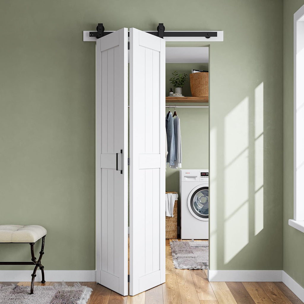 Bifold Barn Door 40'' x 84'',Bi-Fold Sliding Closet Doors with Hardware Kit Included,44'' Track Kit 