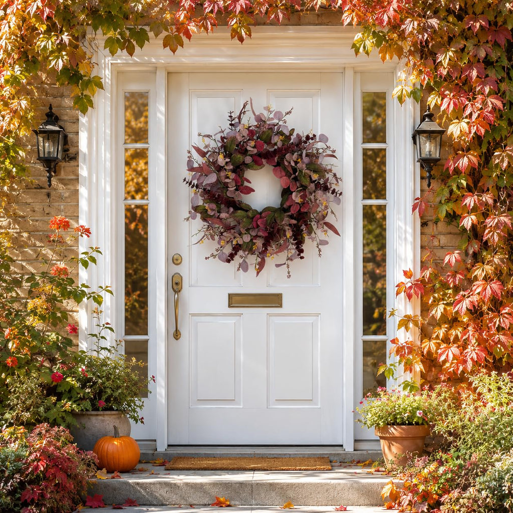 26 Inch Fall Wreaths for Front Door, Artificial Eucalyptus Autumn Wreath