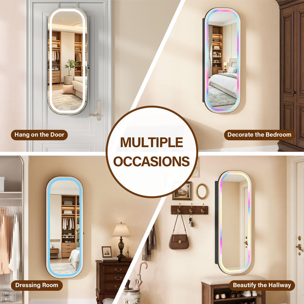 LED Mirror Jewelry Cabinet, Jewelry Organizer, Wall or Door Mounted, Black