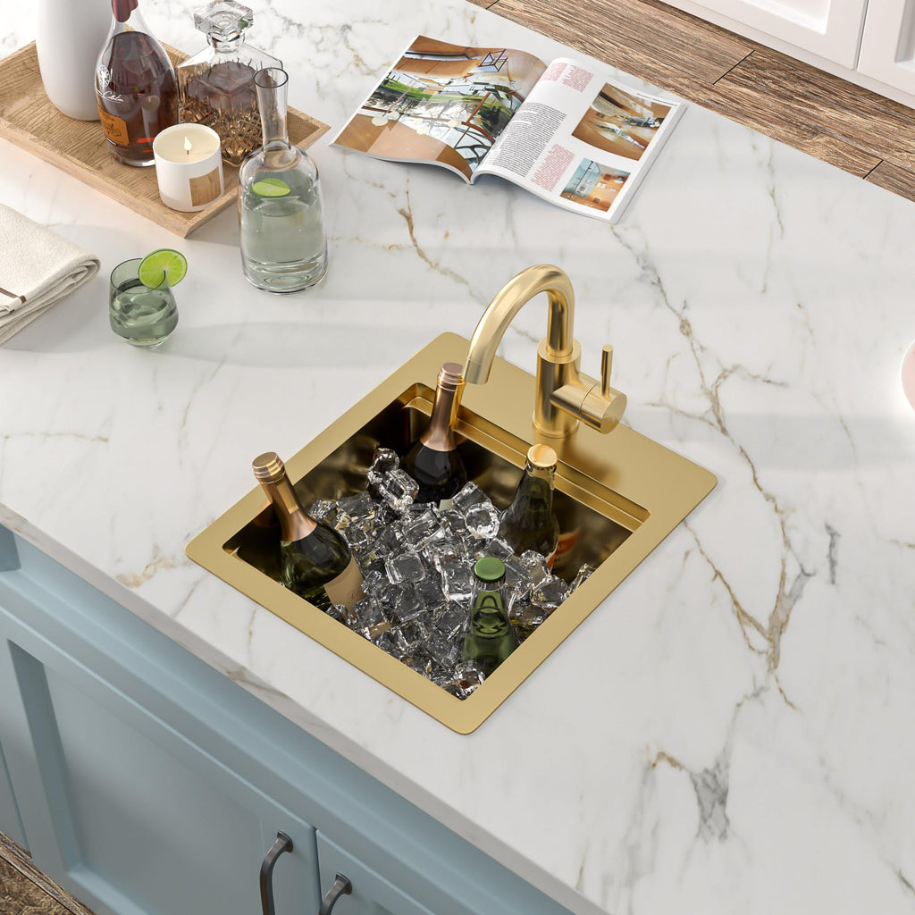 13"x15" Gold Bar Prep Sink Drop In Top Mount Workstation